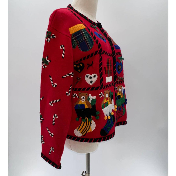 Designers Originals Studio Red Holiday button Front Cardigan - PL - Picture 2 of 12
